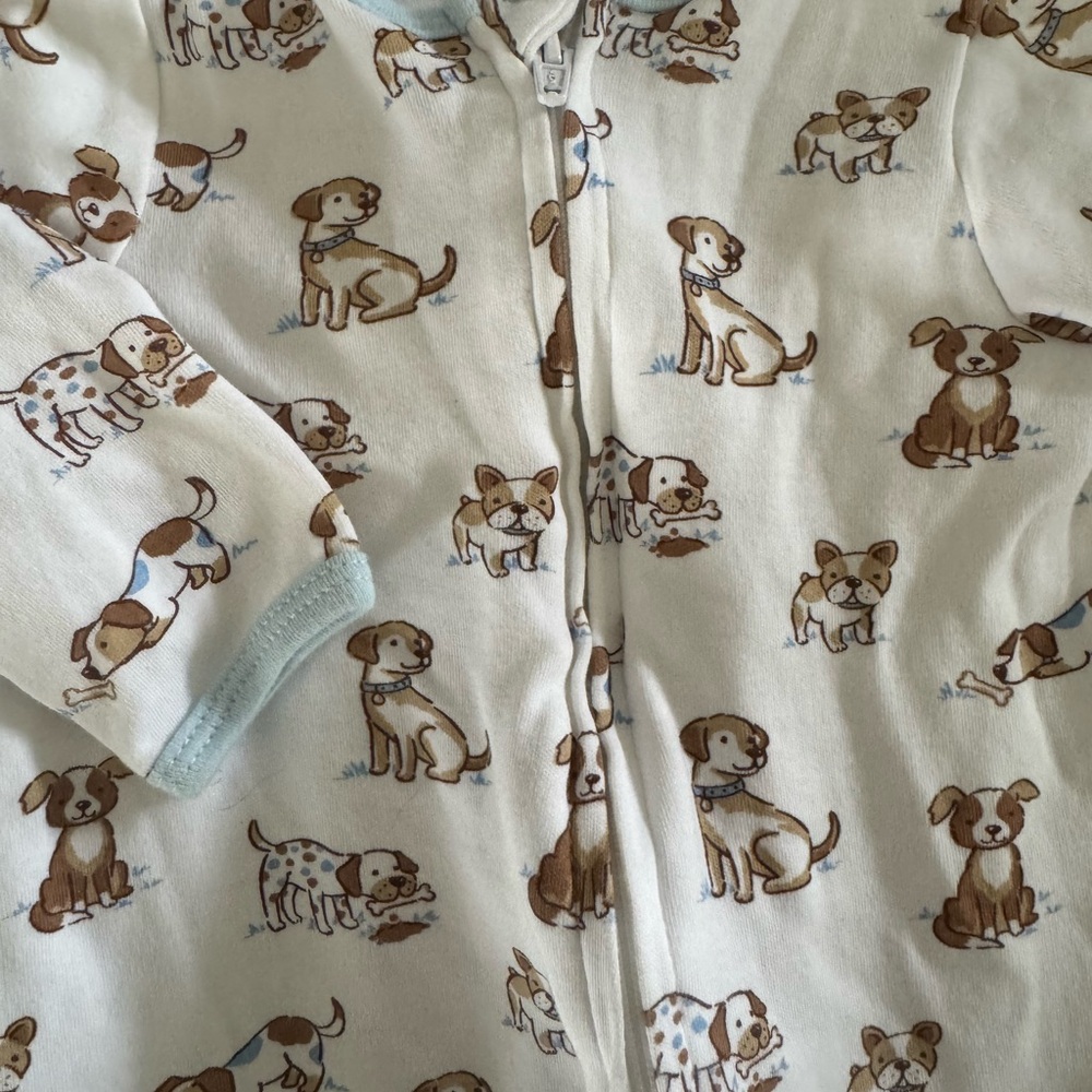 Little Me Blue Striped & Cream Puppy Print Footed Set - Picture 3 of 5